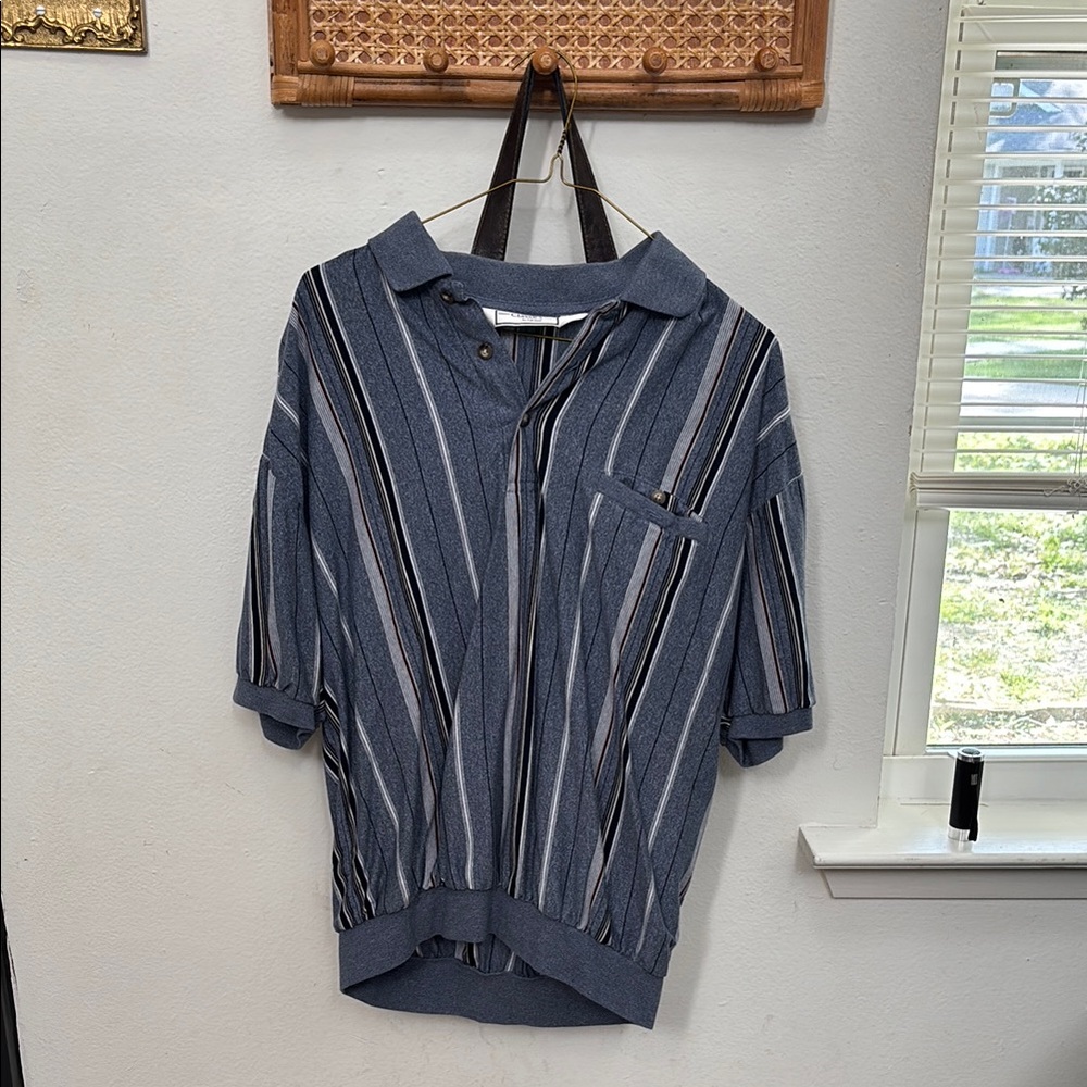 Vintage Palmland Men's Blue Striped Shirt